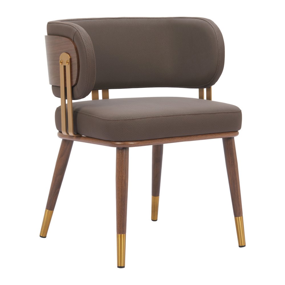 Brown and Walnut Upholstered Faux Leather Curved Back Dining Arm Chair HomeRoots