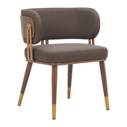 Brown and Walnut Upholstered Faux Leather Curved Back Dining Arm Chair HomeRoots