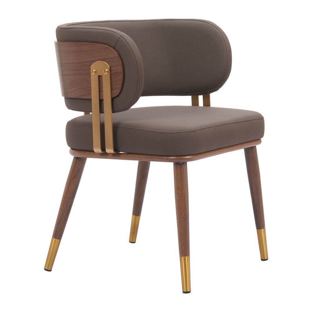 Brown and Walnut Upholstered Faux Leather Curved Back Dining Arm Chair HomeRoots