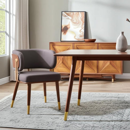 Brown and Walnut Upholstered Faux Leather Curved Back Dining Arm Chair HomeRoots