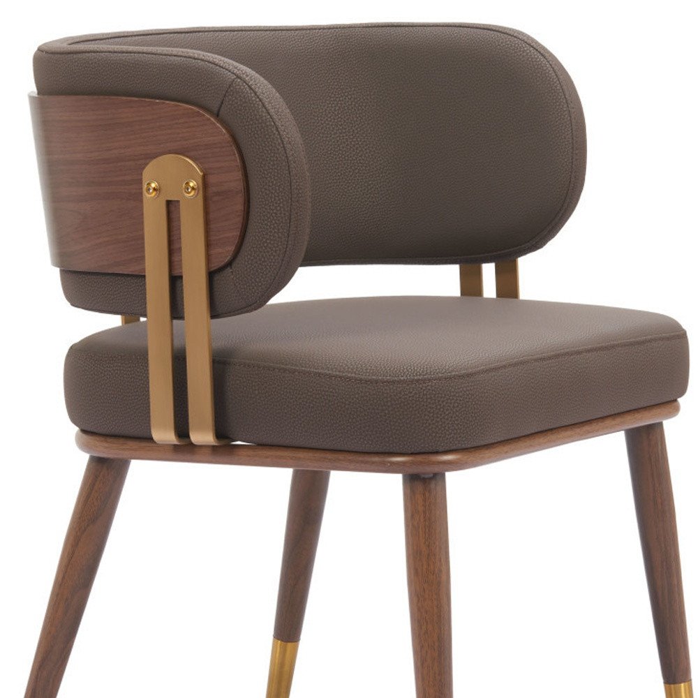 Brown and Walnut Upholstered Faux Leather Curved Back Dining Arm Chair HomeRoots