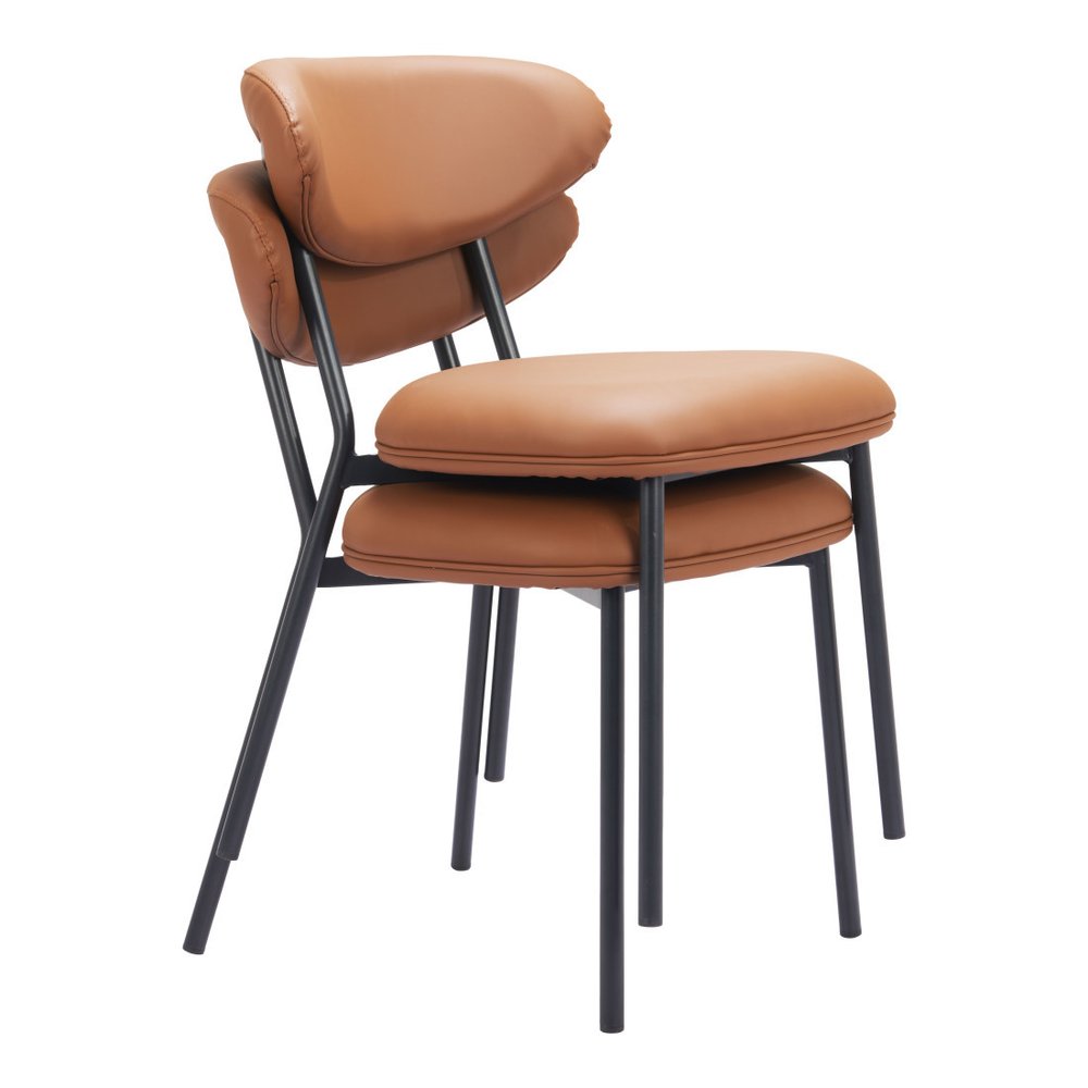 Set of Two Brown and Black Faux Leather Open Back Dining Side Chairs HomeRoots