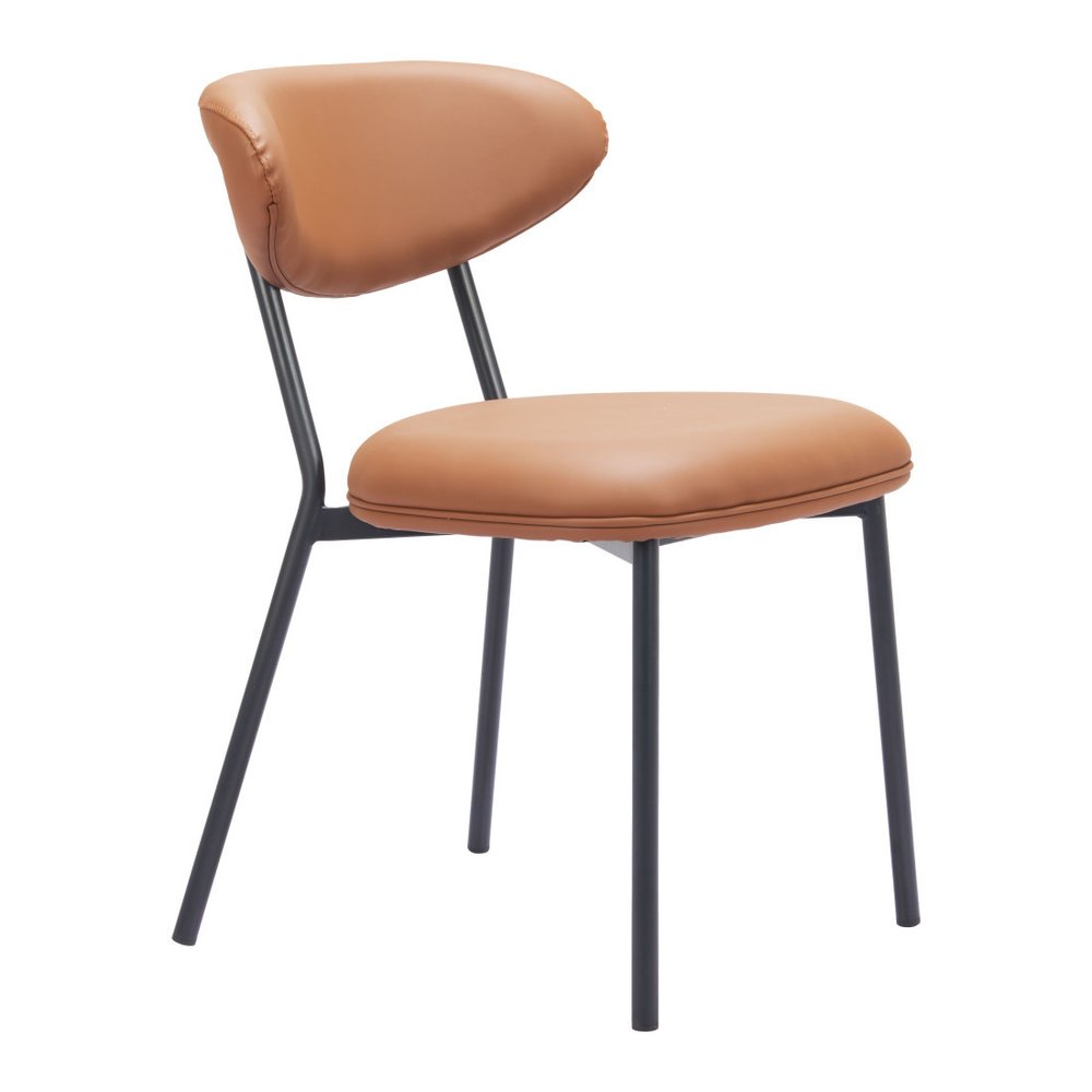 Set of Two Brown and Black Faux Leather Open Back Dining Side Chairs HomeRoots