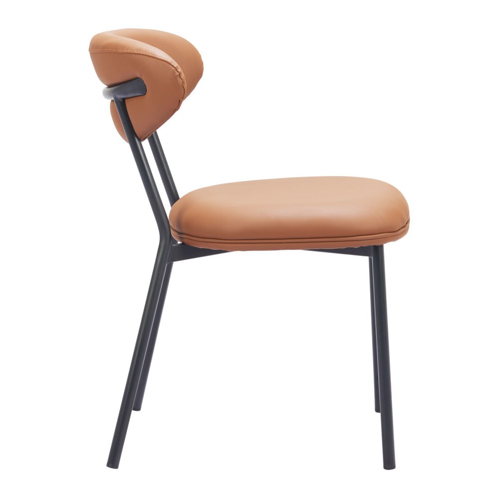 Set of Two Brown and Black Faux Leather Open Back Dining Side Chairs HomeRoots