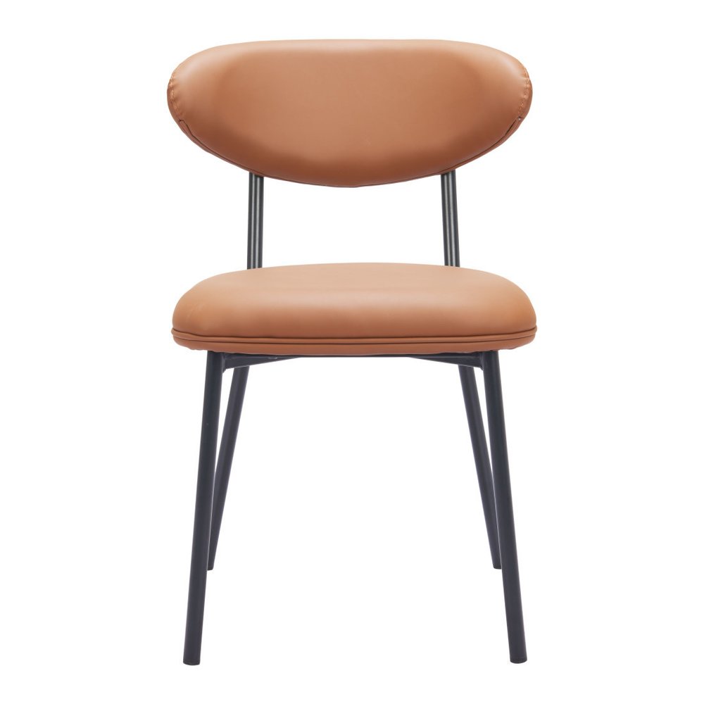 Set of Two Brown and Black Faux Leather Open Back Dining Side Chairs HomeRoots