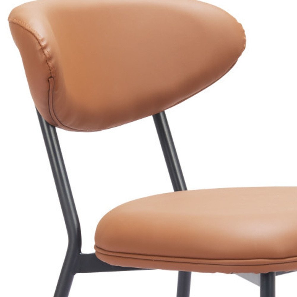Set of Two Brown and Black Faux Leather Open Back Dining Side Chairs HomeRoots
