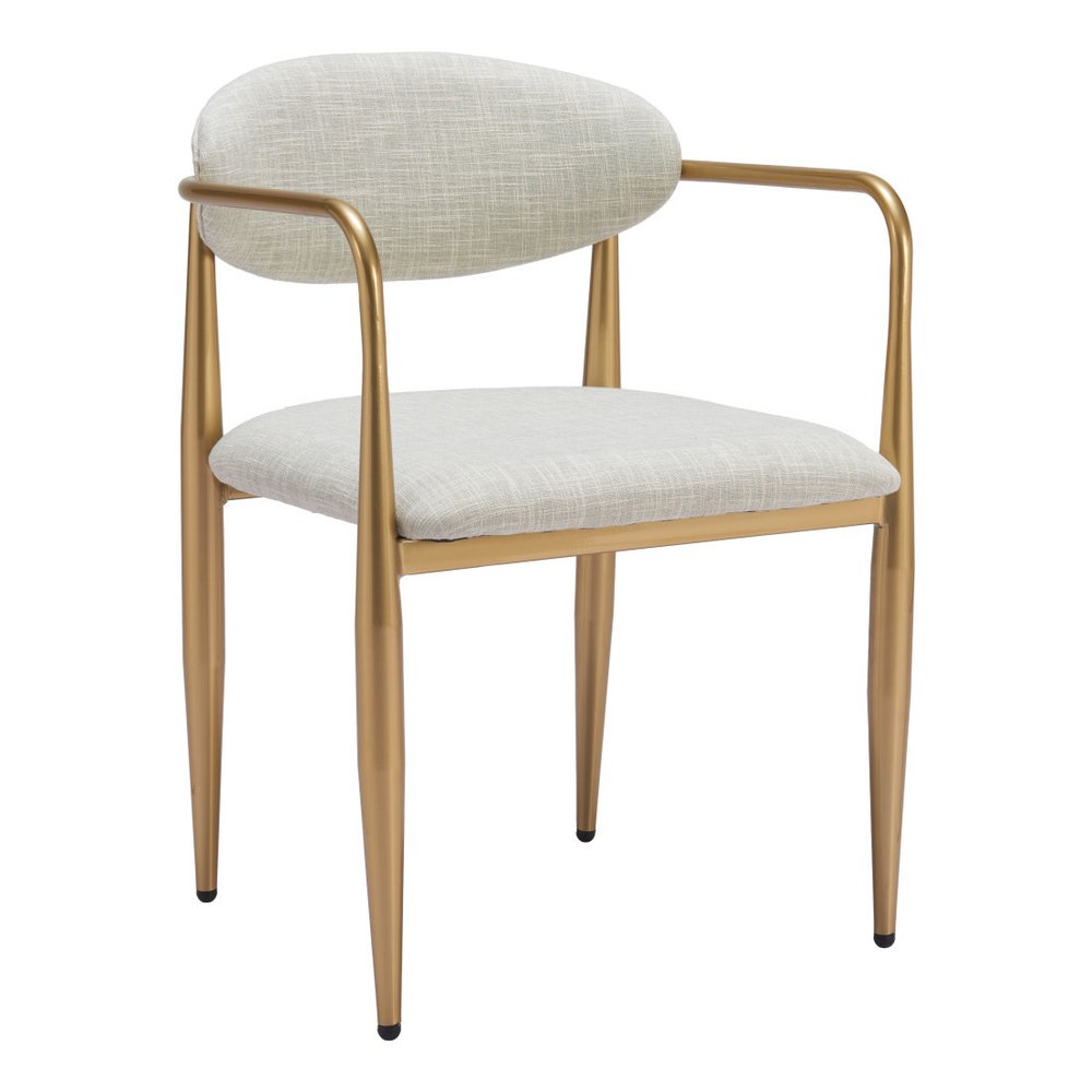 Set of Two Gray And Brown Upholstery And Wood Open Back Dining Arm Chairs — view 7