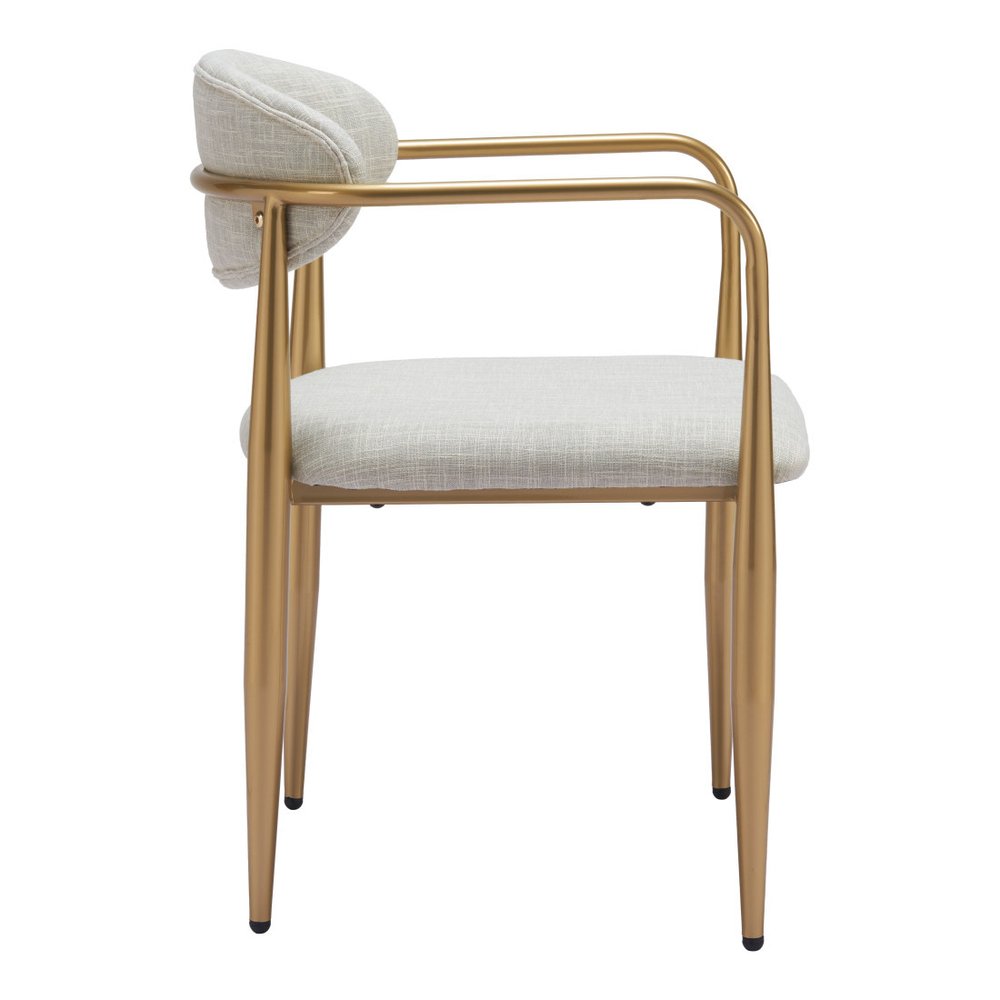 Set of Two Gray And Brown Upholstery And Wood Open Back Dining Arm Chairs — view 3
