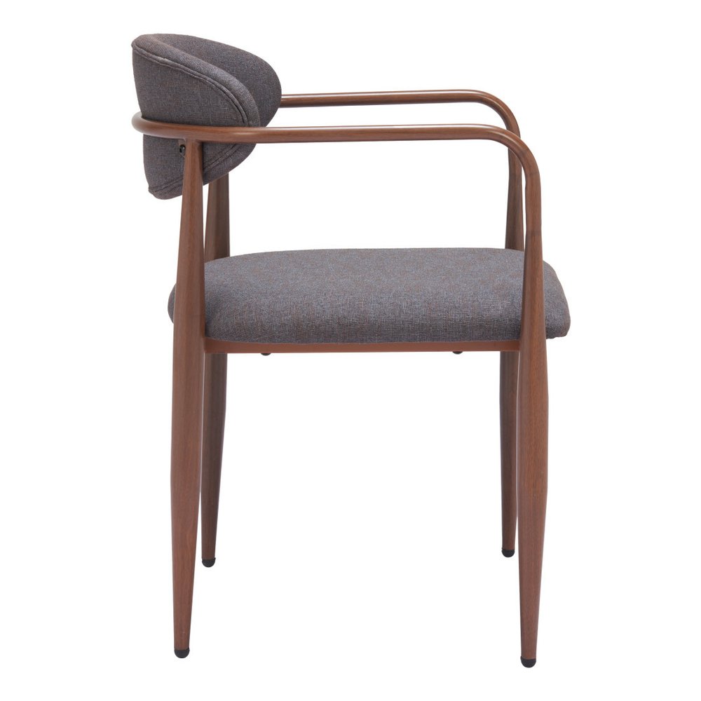 Set of Two Gray And Brown Upholstery And Wood Open Back Dining Arm Chairs — view 13