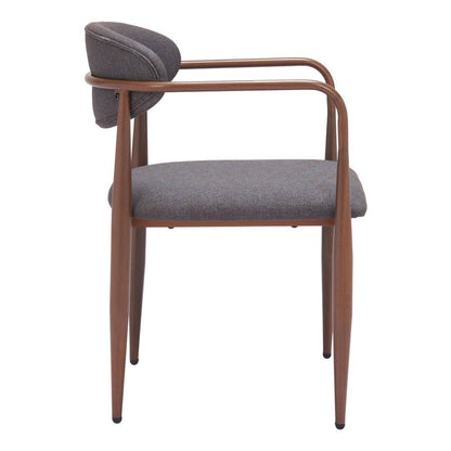 Set of Two Gray And Brown Upholstery And Wood Open Back Dining Arm Chairs HomeRoots