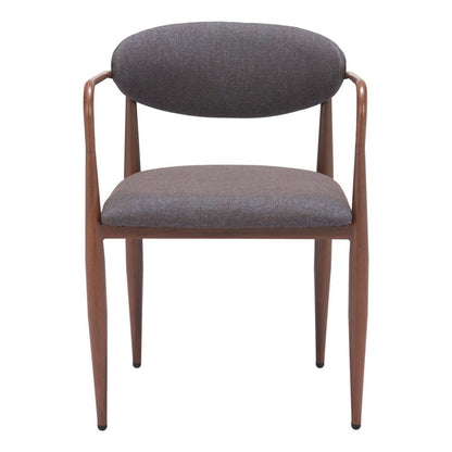 Set of Two Gray And Brown Upholstery And Wood Open Back Dining Arm Chairs HomeRoots