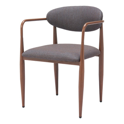Set of Two Gray And Brown Upholstery And Wood Open Back Dining Arm Chairs HomeRoots