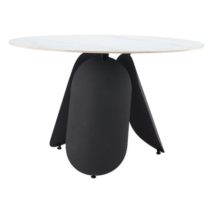 48" White and Black Faux Marble and Steel Pedestal Base Round Top Dining Table HomeRoots