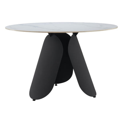 48" White and Black Faux Marble and Steel Pedestal Base Round Top Dining Table HomeRoots