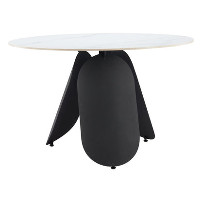 48" White and Black Faux Marble and Steel Pedestal Base Round Top Dining Table HomeRoots