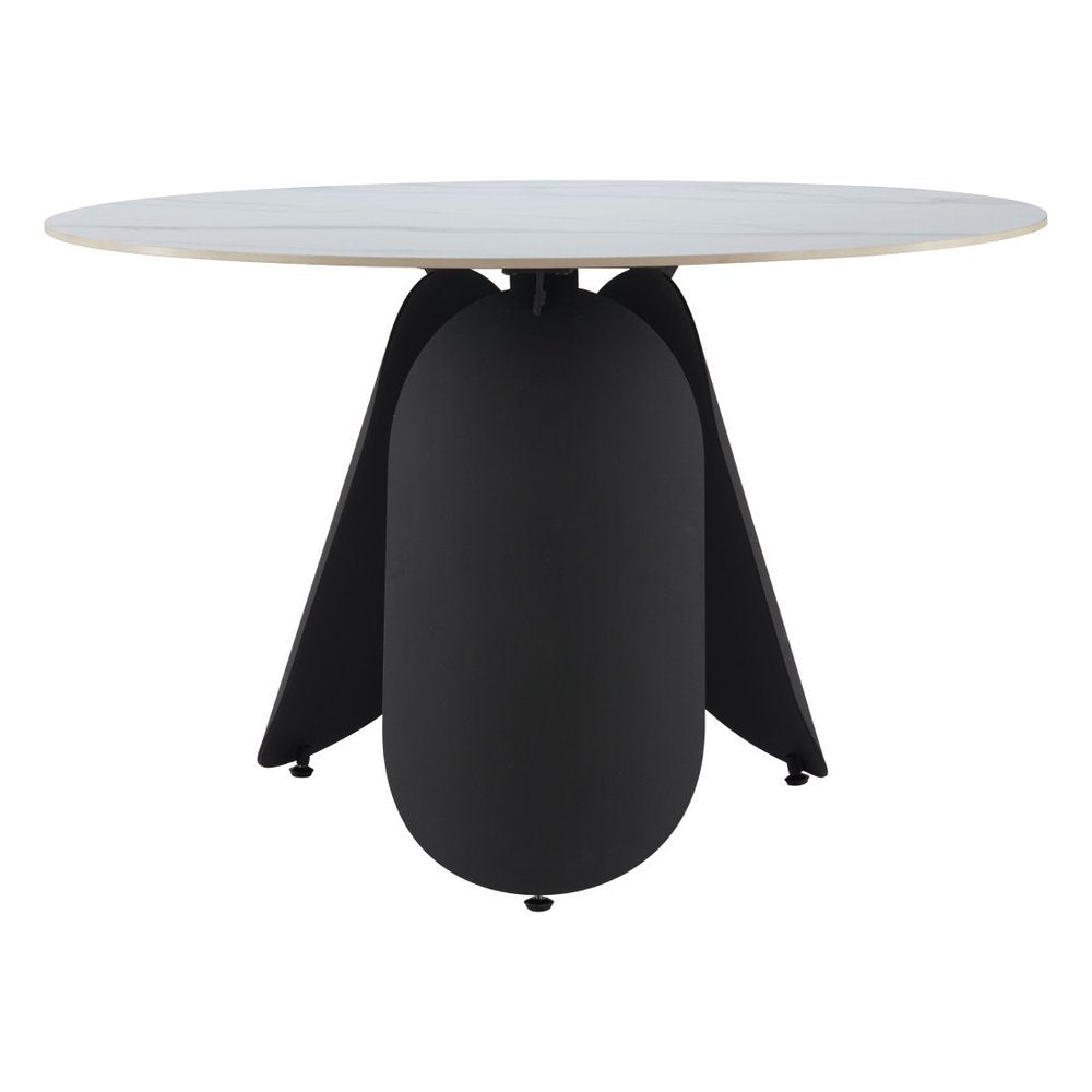 48" White and Black Faux Marble and Steel Pedestal Base Round Top Dining Table HomeRoots