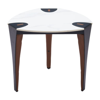 20" White Black and Brown Faux Marble and Steel Triangular End Table HomeRoots