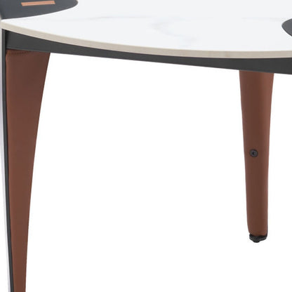 20" White Black and Brown Faux Marble and Steel Triangular End Table HomeRoots