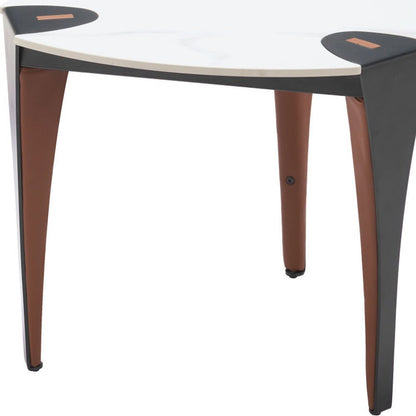 20" White Black and Brown Faux Marble and Steel Triangular End Table HomeRoots
