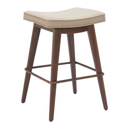 Set of Two 27" Beige And Walnut Faux Leather And Steel Backless Counter Height Bar Chairs HomeRoots