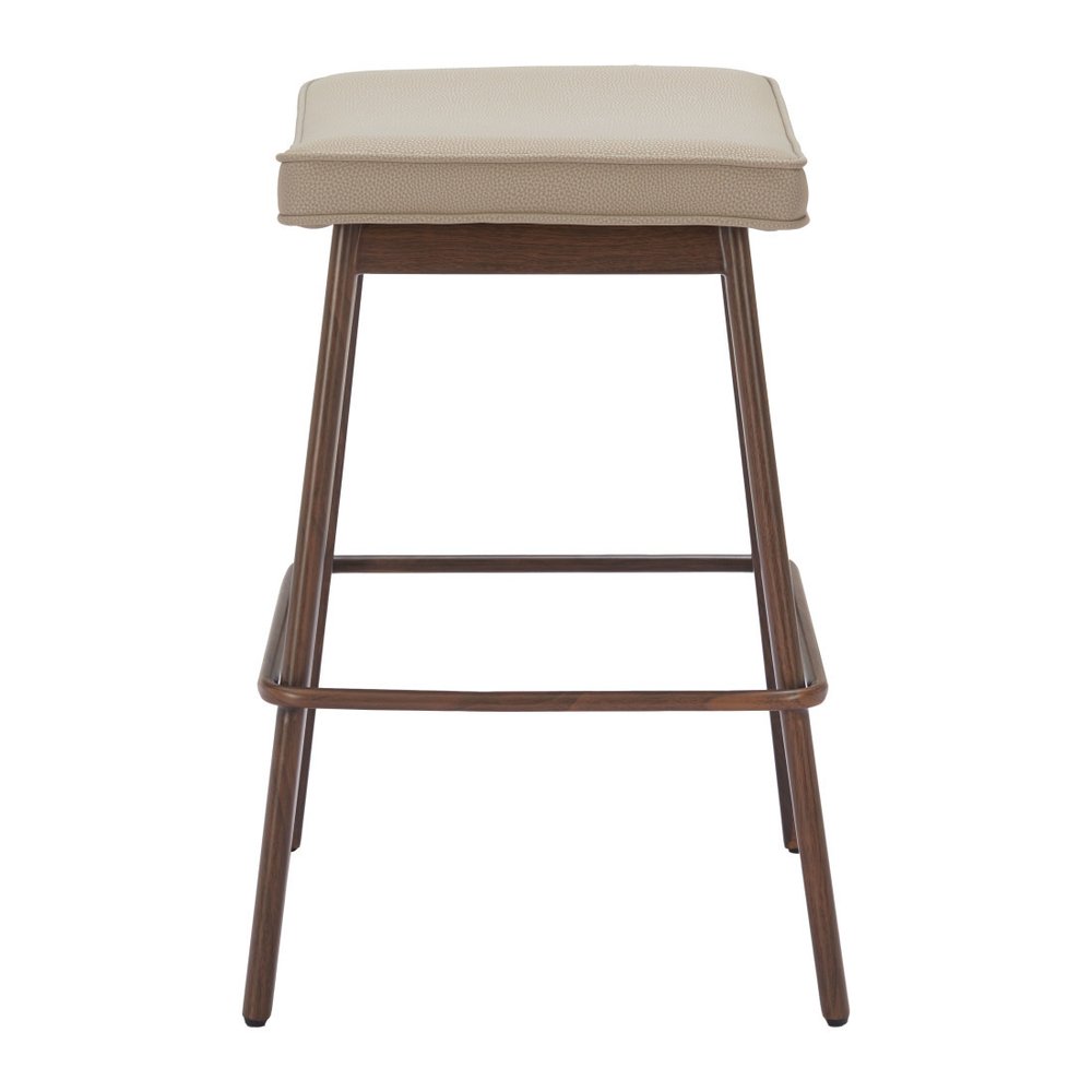 Set of Two 27" Beige And Walnut Faux Leather And Steel Backless Counter Height Bar Chairs HomeRoots