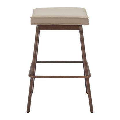 Set of Two 27" Beige And Walnut Faux Leather And Steel Backless Counter Height Bar Chairs HomeRoots