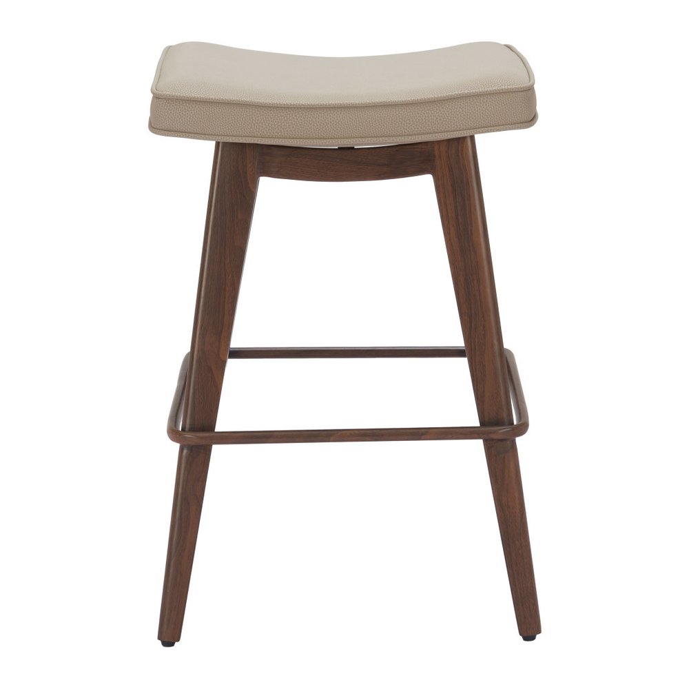 Set of Two 27" Beige And Walnut Faux Leather And Steel Backless Counter Height Bar Chairs HomeRoots