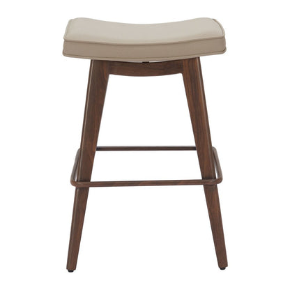Set of Two 27" Beige And Walnut Faux Leather And Steel Backless Counter Height Bar Chairs HomeRoots