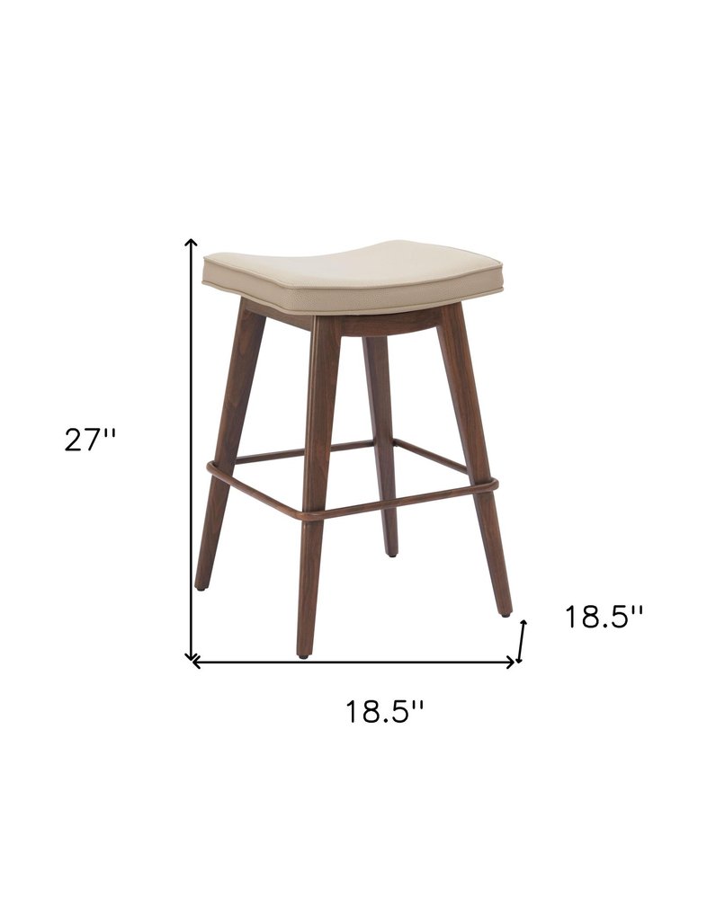 Set of Two 27" Beige And Walnut Faux Leather And Steel Backless Counter Height Bar Chairs HomeRoots
