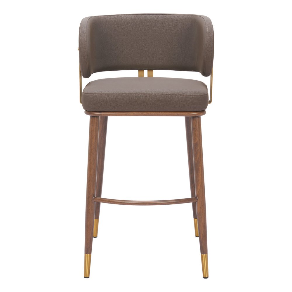 30" Brown Gold And Walnut Faux Leather And Steel Low Back Bar Height Bar Chair HomeRoots