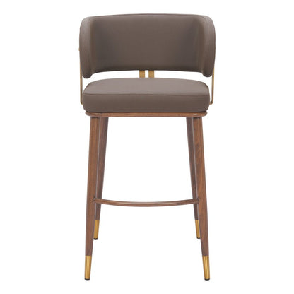 30" Brown Gold And Walnut Faux Leather And Steel Low Back Bar Height Bar Chair HomeRoots