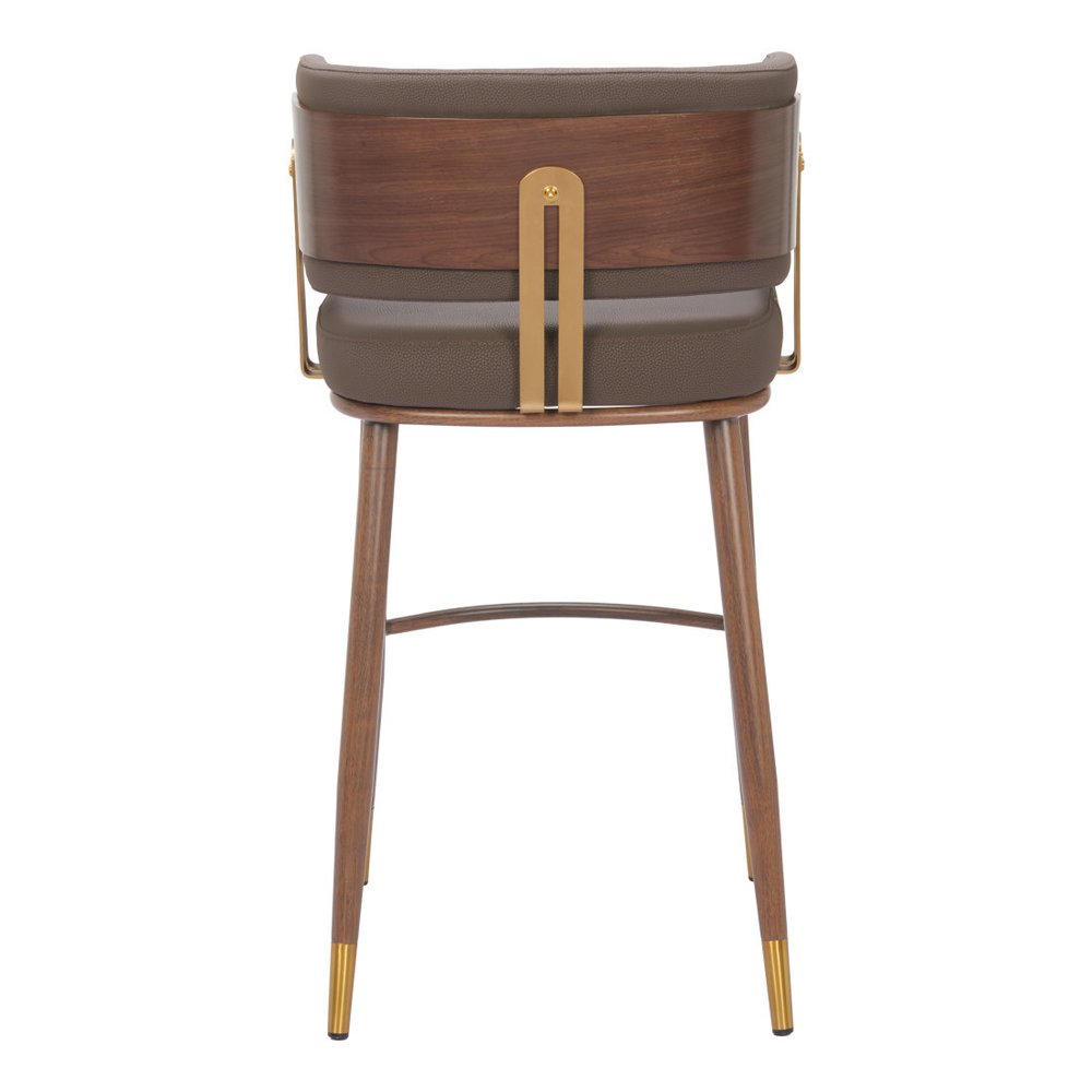 30" Brown Gold And Walnut Faux Leather And Steel Low Back Bar Height Bar Chair HomeRoots