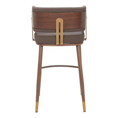 30" Brown Gold And Walnut Faux Leather And Steel Low Back Bar Height Bar Chair HomeRoots
