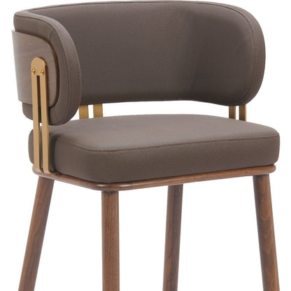 30" Brown Gold And Walnut Faux Leather And Steel Low Back Bar Height Bar Chair HomeRoots