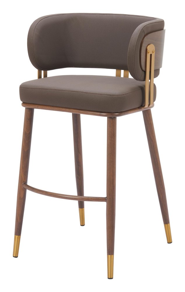 30" Brown Gold And Walnut Faux Leather And Steel Low Back Bar Height Bar Chair HomeRoots