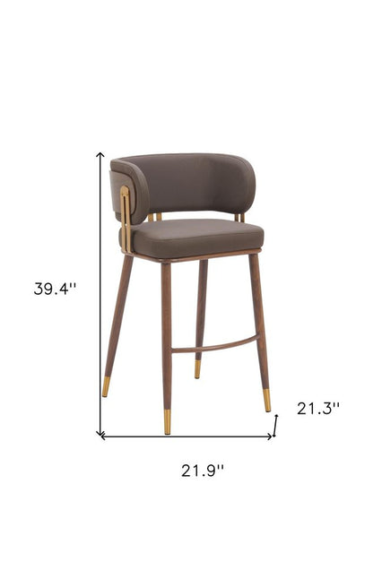 30" Brown Gold And Walnut Faux Leather And Steel Low Back Bar Height Bar Chair HomeRoots