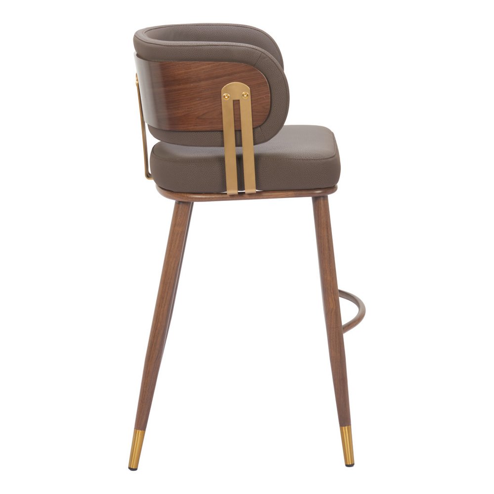 30" Brown Gold And Walnut Faux Leather And Steel Low Back Bar Height Bar Chair HomeRoots