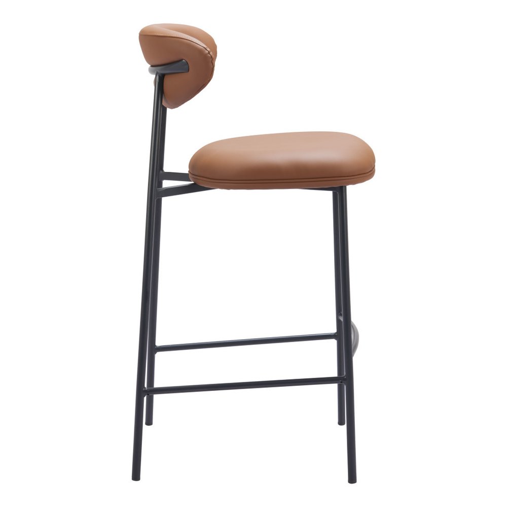 Set of Two 29" Brown And Black Faux Leather And Steel Low Back Bar Height Bar Chairs HomeRoots