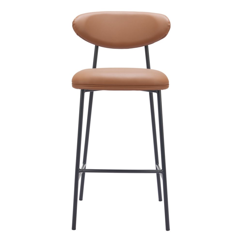 Set of Two 29" Brown And Black Faux Leather And Steel Low Back Bar Height Bar Chairs HomeRoots