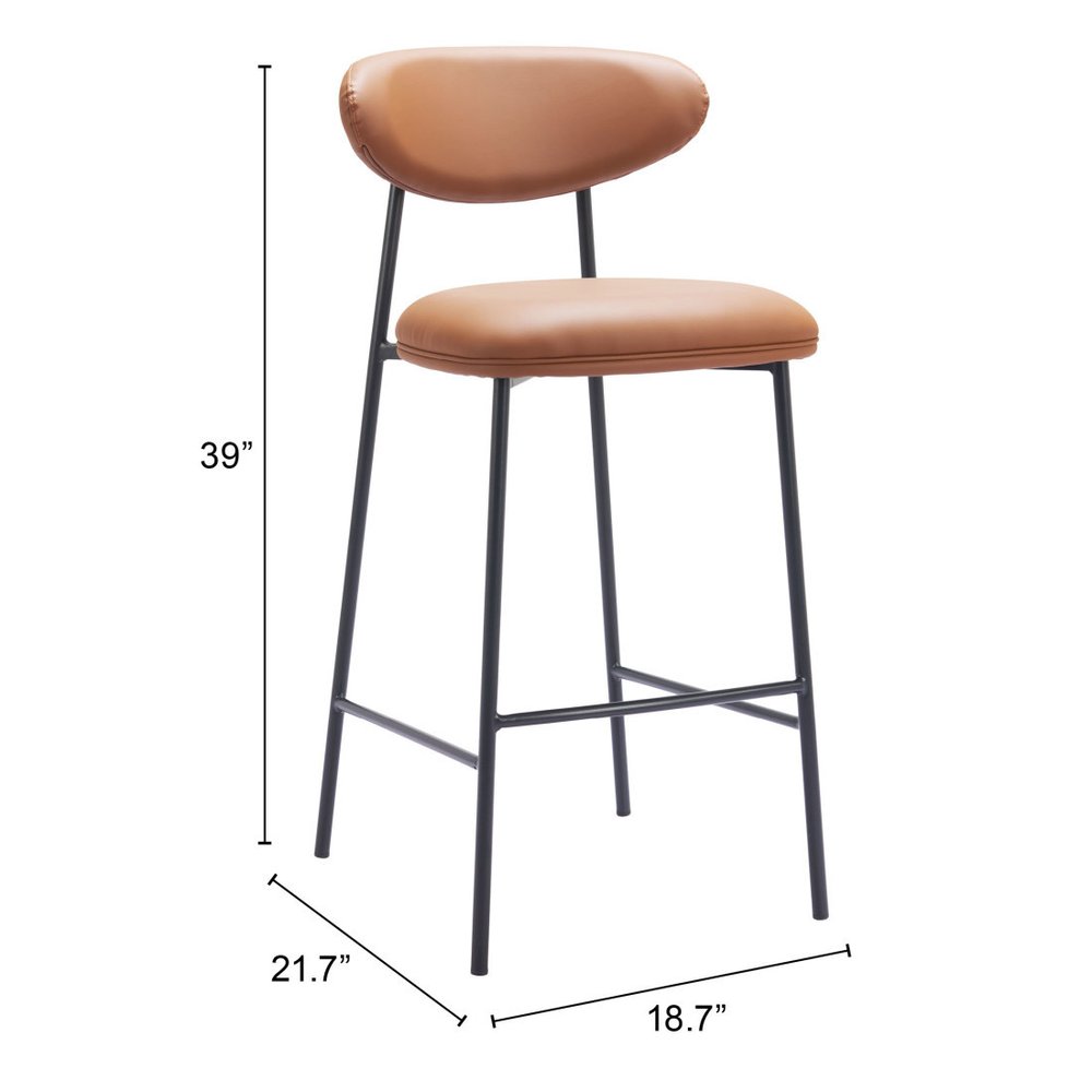 Set of Two 29" Brown and Black Faux Leather and Steel Low Back Bar Height Bar Chairs HomeRoots