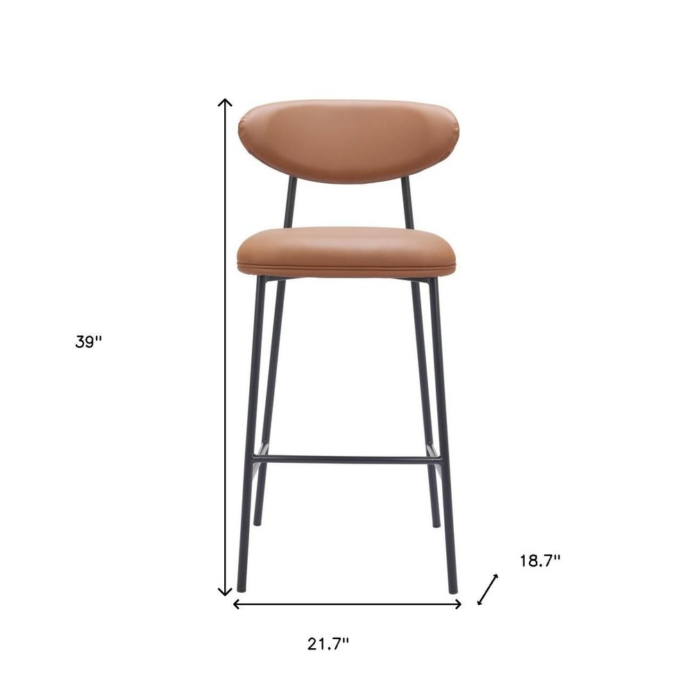 Set of Two 29" Brown And Black Faux Leather And Steel Low Back Bar Height Bar Chairs HomeRoots
