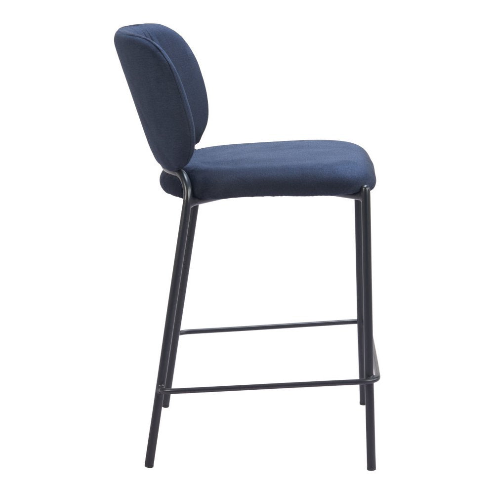 Set of Two 25" Blue And Black Velvet And Steel Counter Height Bar Chairs HomeRoots
