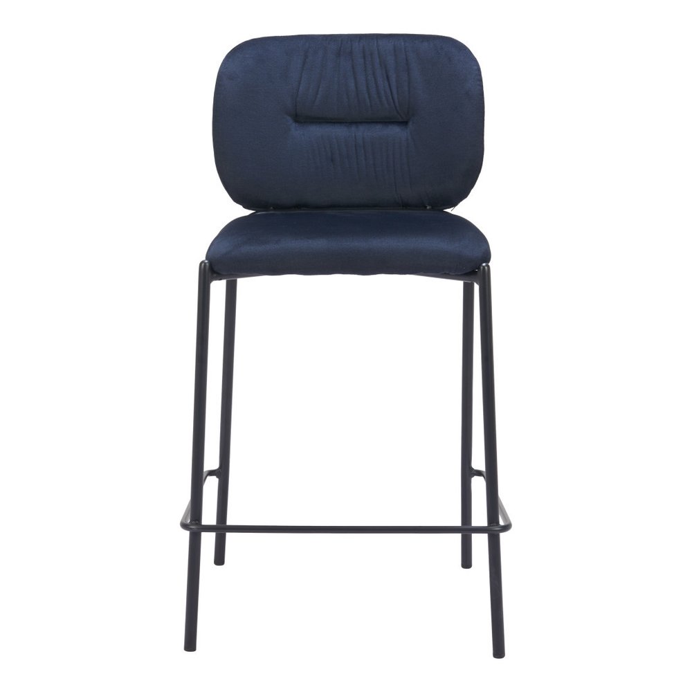 Set of Two 25" Blue And Black Velvet And Steel Counter Height Bar Chairs HomeRoots