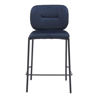 Set of Two 25" Blue And Black Velvet And Steel Counter Height Bar Chairs HomeRoots