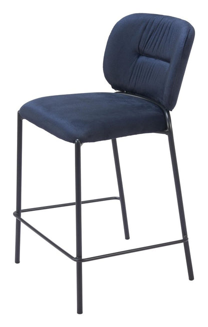 Set of Two 25" Blue And Black Velvet And Steel Counter Height Bar Chairs HomeRoots