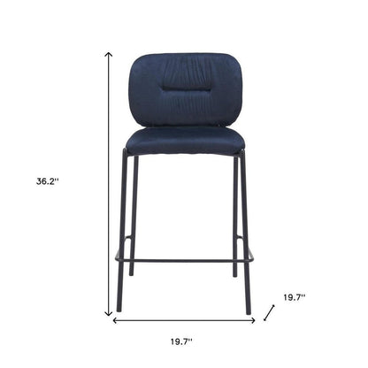 Set of Two 25" Blue And Black Velvet And Steel Counter Height Bar Chairs HomeRoots