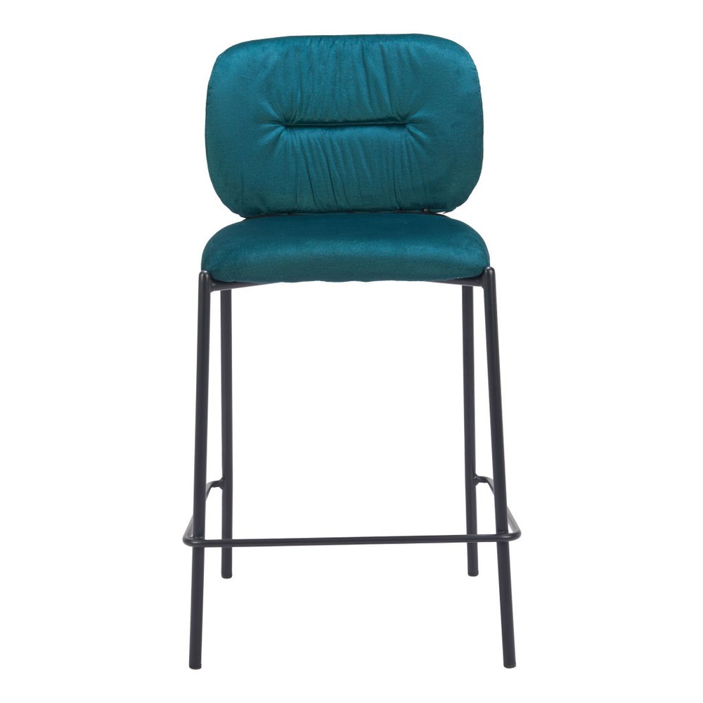 Set of Two 25" Green And Black Velvet And Steel Counter Height Bar Chairs HomeRoots