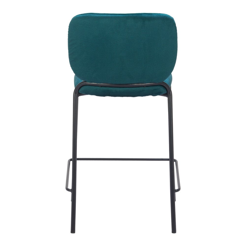 Set of Two 25" Green And Black Velvet And Steel Counter Height Bar Chairs HomeRoots