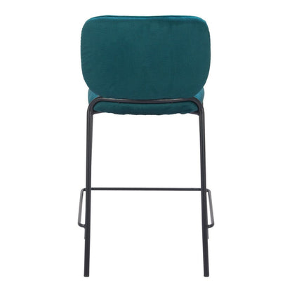Set of Two 25" Green And Black Velvet And Steel Counter Height Bar Chairs HomeRoots
