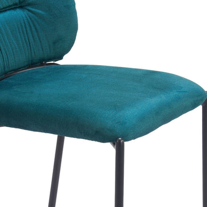 Set of Two 25" Green And Black Velvet And Steel Counter Height Bar Chairs HomeRoots